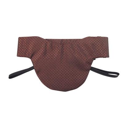 The Wolf Sof-T Thyroid Collar, Lightweight Lead, is a brown protective collar with a diamond pattern and black strap.