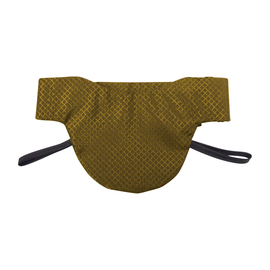 The Wolf Sof-T Thyroid Collar, Lightweight Lead is an olive green protective collar with a diamond pattern, featuring a side strap.