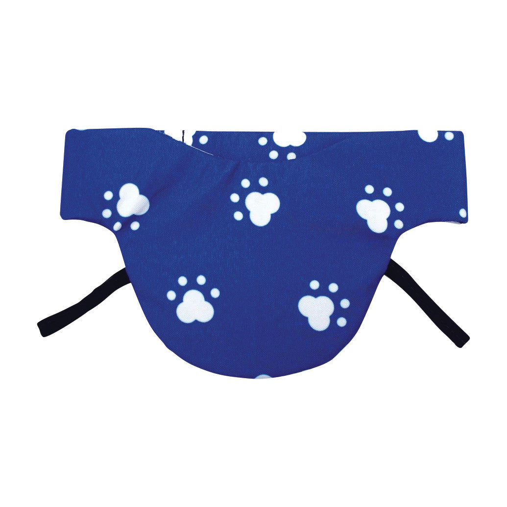 Blue Wolf Sof-T Thyroid Collar, Lightweight Lead with white paw prints and adjustable black straps for secure neck protection.
