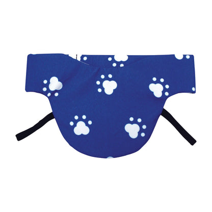 Blue Wolf Sof-T Thyroid Collar, Lightweight Lead with white paw prints and adjustable black straps for secure neck protection.