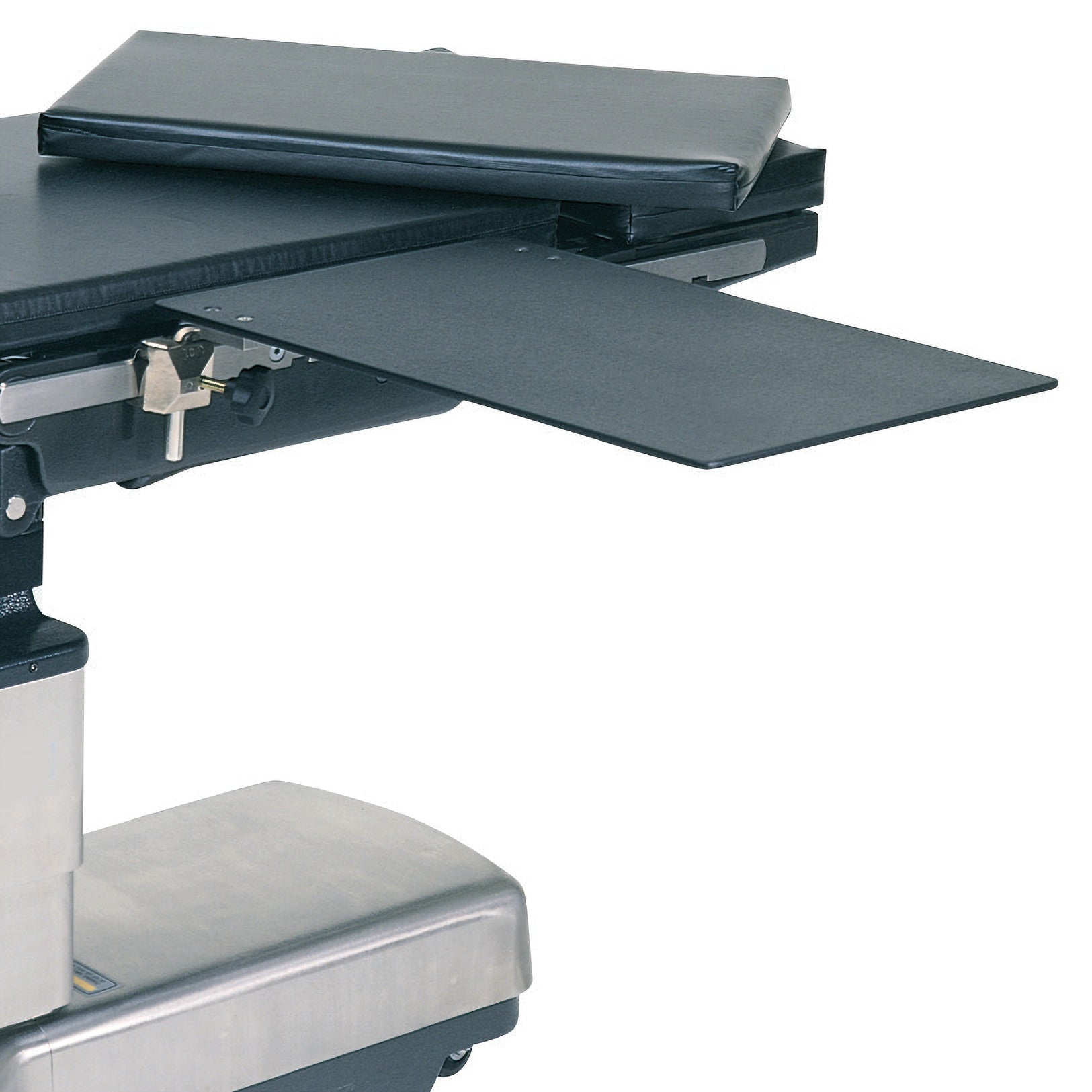 The Allen Carbon Light Minor Procedure Hand Table, featuring a black cushioned surface and metallic base, is shown in the image.