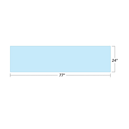 The AliMed Special Procedures X-Ray Table Pad is a light blue rectangle measuring 77 inches in length and 24 inches in width.
