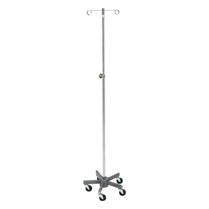 Lakeside Space-Saver Five-Leg Healthcare IV Pole with adjustable height, two hooks, and a wheeled base for mobility.