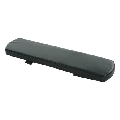 A black Armboard Pad for AliMed Universal Armboard with a rectangular shape and rounded corners, featuring a securing strap underneath.