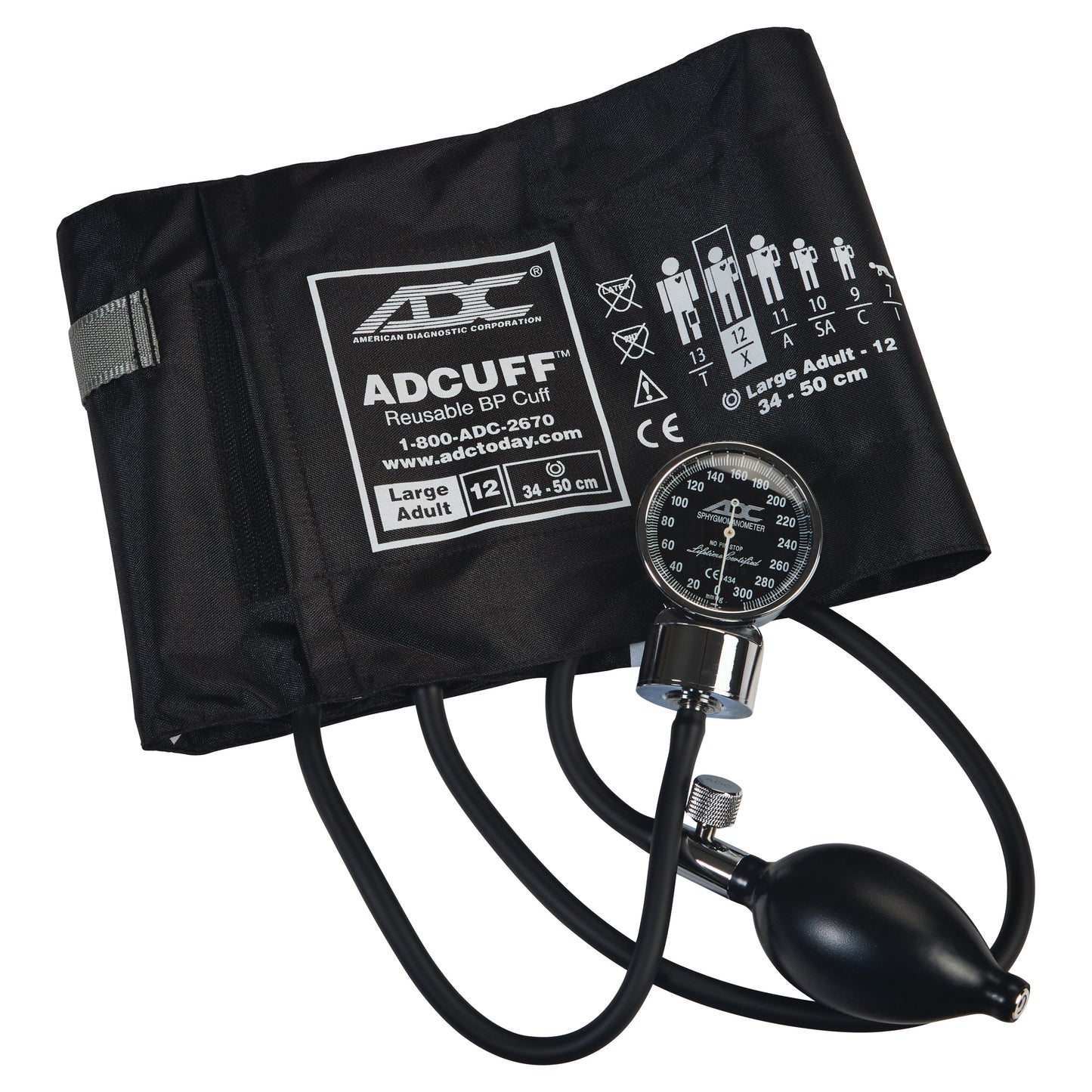 ADC Diagnostix 700 Pocket Aneroid Sphygmomanometer with a black Adcuff, gauge, inflation bulb, and tubing for measuring blood pressure.