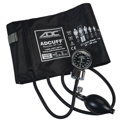 ADC Diagnostix 700 Pocket Aneroid Sphygmomanometer with a black Adcuff, gauge, inflation bulb, and tubing for measuring blood pressure.
