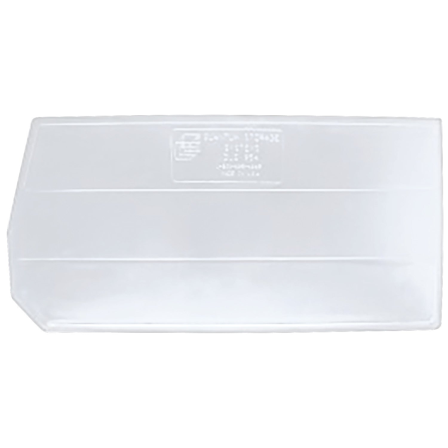 Transparent plastic Divider for Quantum Hulk Container, featuring subtle ridges and imprinted text on the surface.