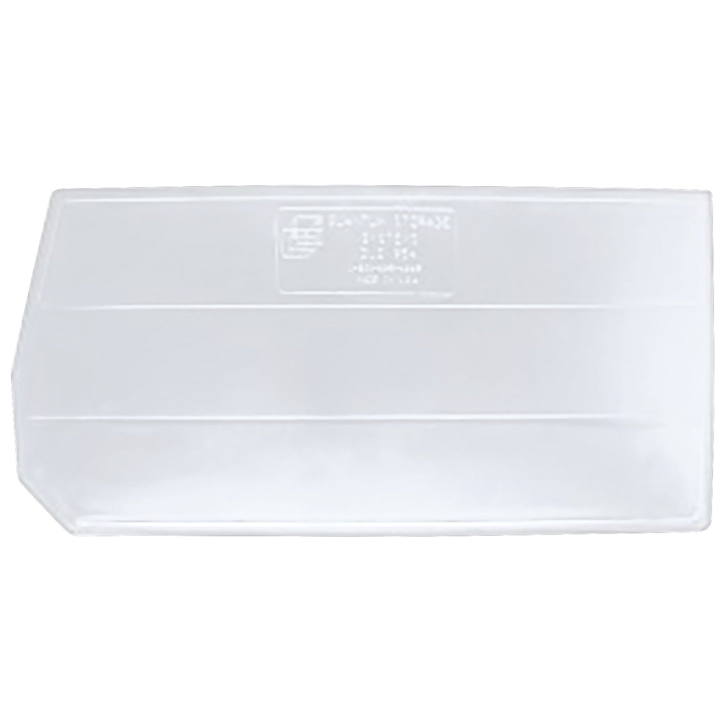 Transparent plastic Divider for Quantum Hulk Container, featuring subtle ridges and imprinted text on the surface.