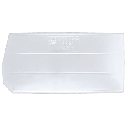 Transparent plastic Divider for Quantum Hulk Container, featuring subtle ridges and imprinted text on the surface.