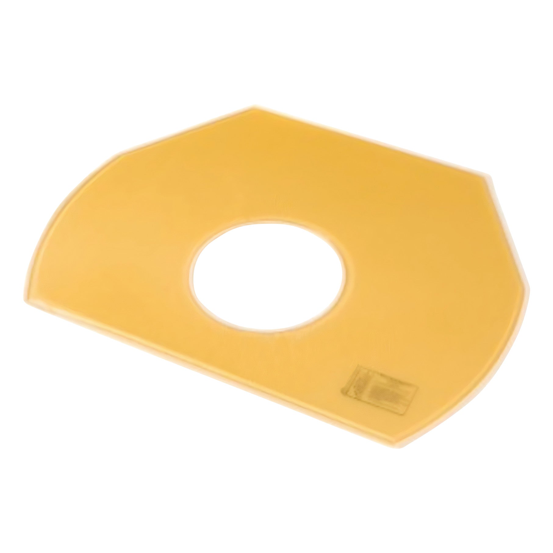 The image displays an AliMed AliGel Breast Biopsy Pad, a yellow, hexagonal pad with a circular cutout in the center.