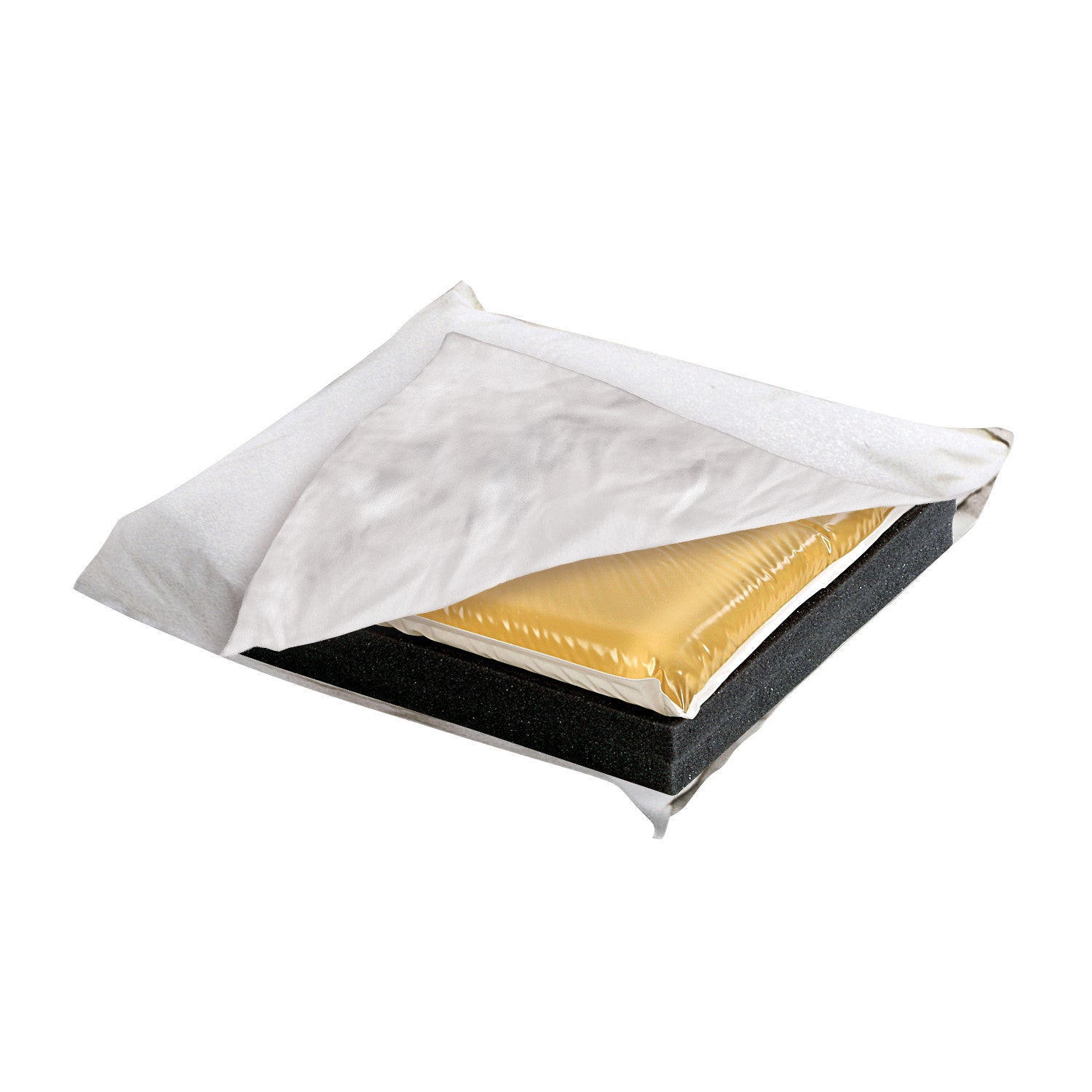 Action Gel Supine Head Pad with a transparent gel layer on black foam, wrapped in a white fabric cover.