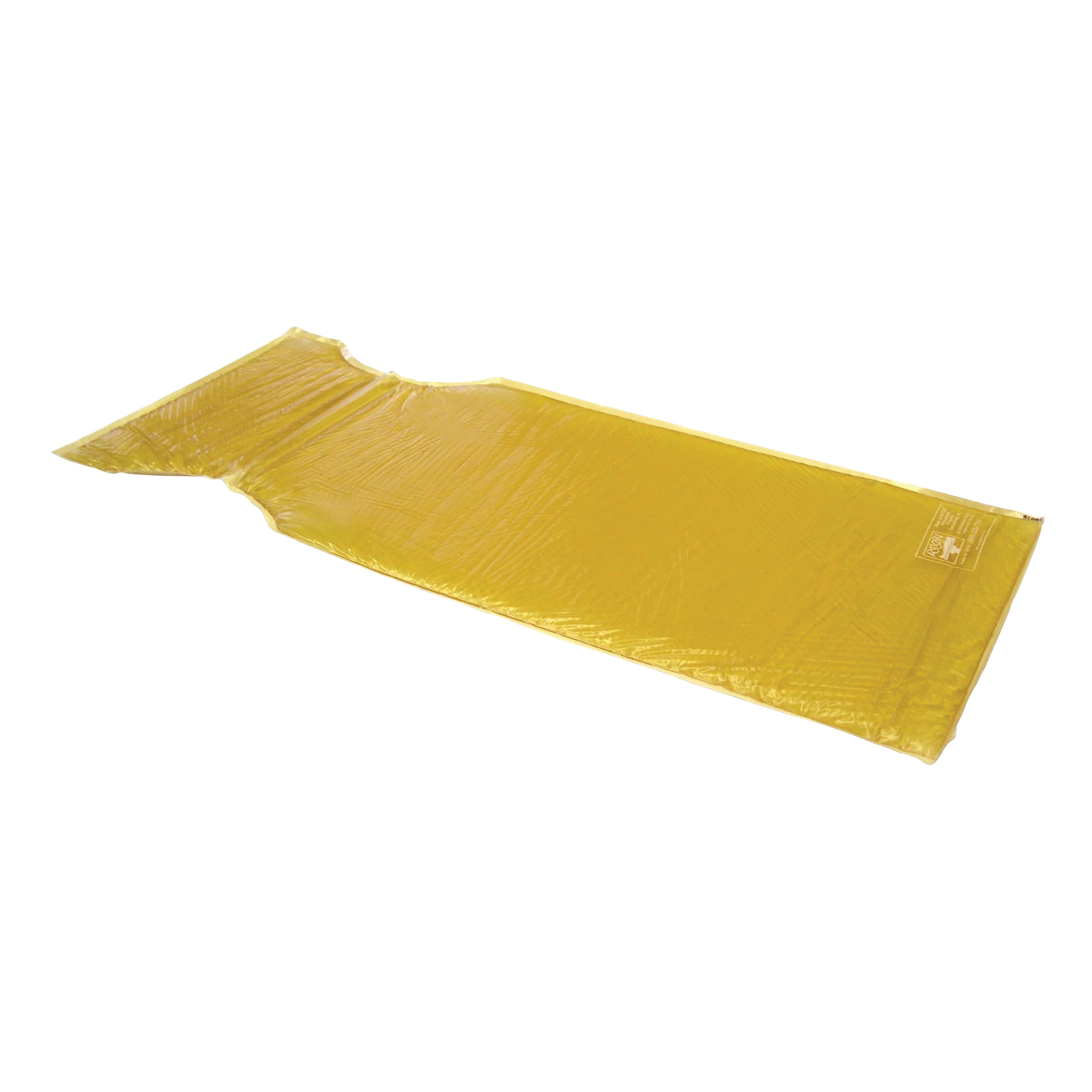 A yellow Action McGuire Frame Sacral Pad designed for pressure relief, featuring a contoured shape, lies on a white background.