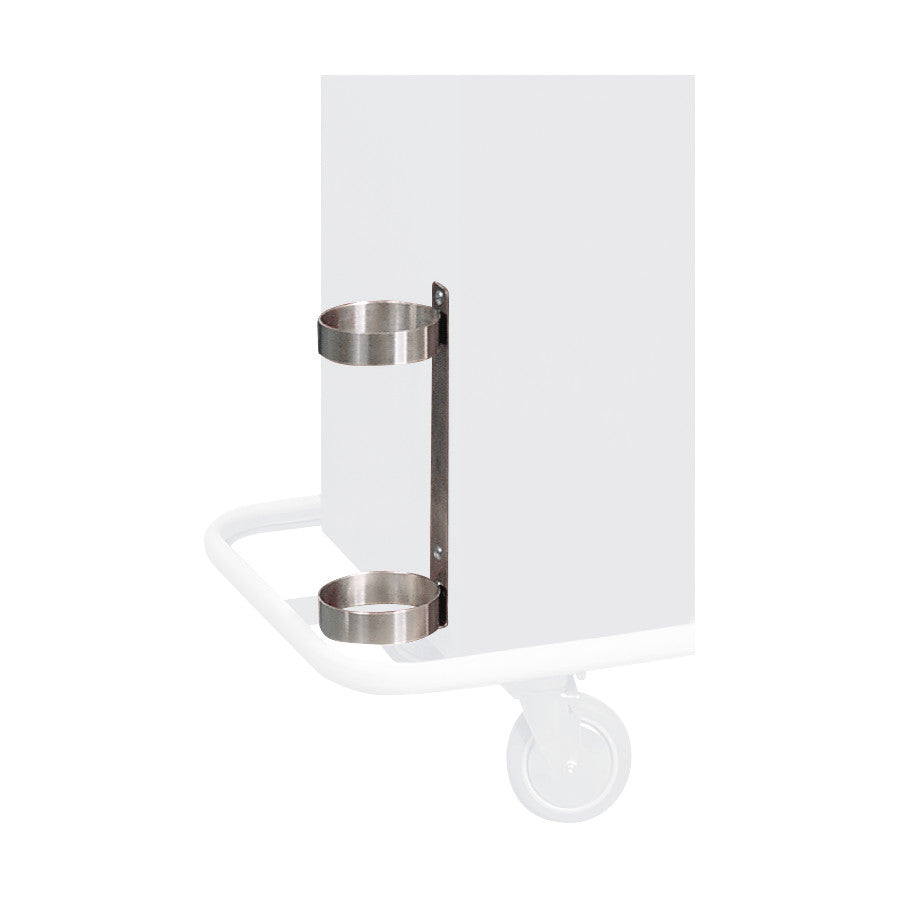Harloff Emergency Cart Accessory: Oxygen Tank Holder for M-Series/Classic Line Carts attached to a cart's side near a wheel.