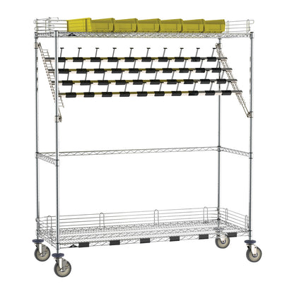 Metro Super Erecta Wire Catheter Procedure Cart, Bulk Storage Style with yellow bins and casters for medical supply organization.
