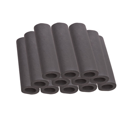 A set of nine dark gray, cylindrical replacement pads for the AliMed Total Knee Replacement (TKR) Support arranged in rows.