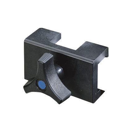 A black Allen Side Rail Clamp with a butterfly knob for tightening, featuring a rectangular shape with a cut-out section.