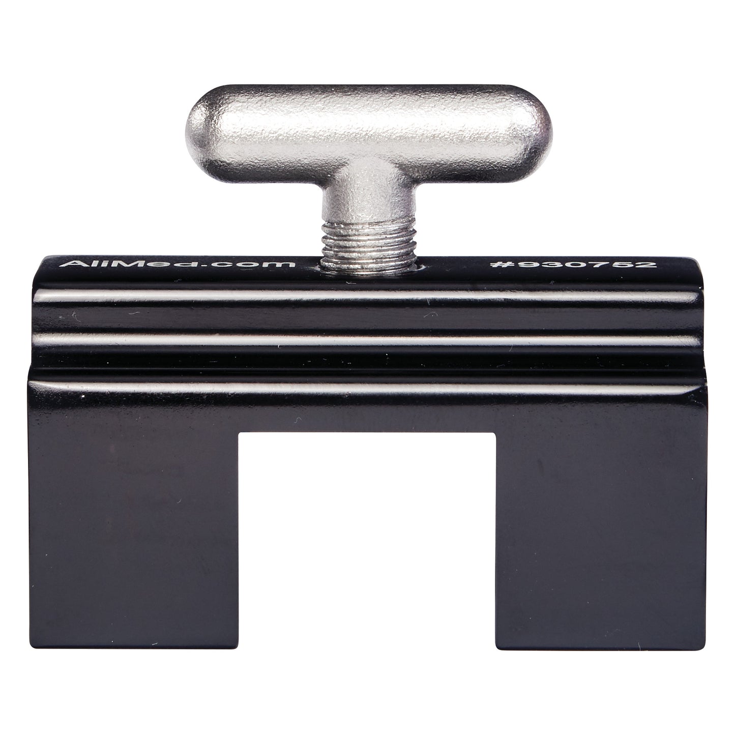 The AliMed Anodized Aluminum Side Rail Socket features a robust metal design with a T-shaped screw for secure attachment.
