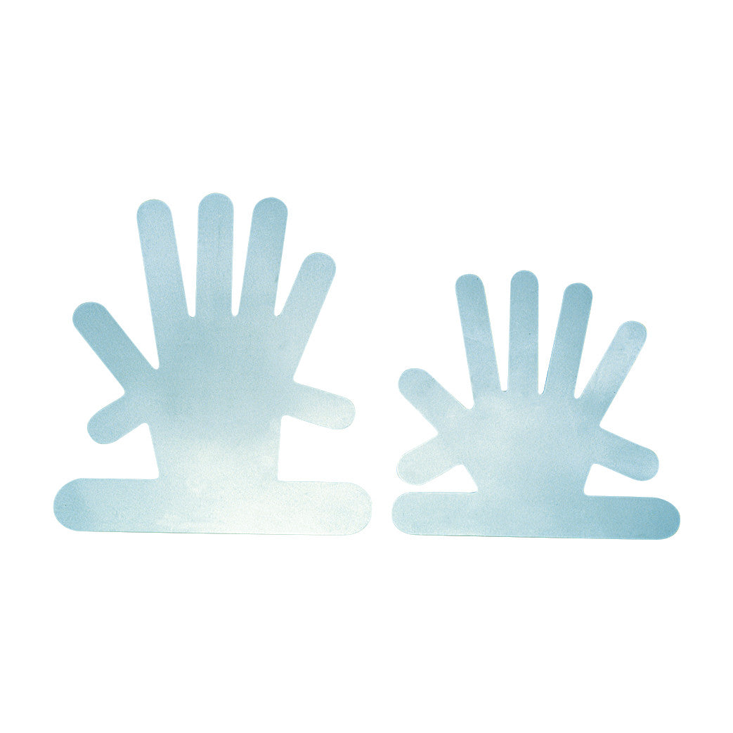 Two translucent blue AliMed AliHand splints in different sizes with hand and wrist support shapes on a white background.