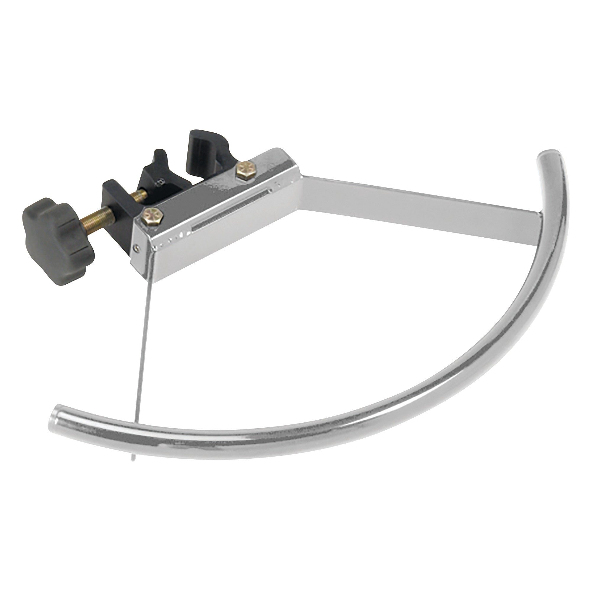 The Patient Handle for Pedigo Infusion Pump Stand is a curved, metallic accessory with an adjustable clamp and black knob.