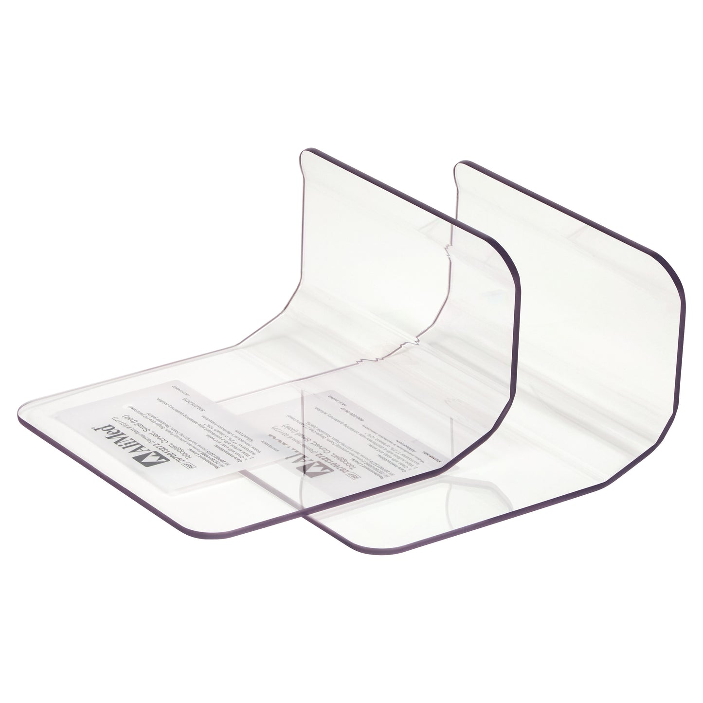 The image displays an AliMed Curved Toboggan Arm/Leg Guard, a transparent, contoured device designed for patient safety.