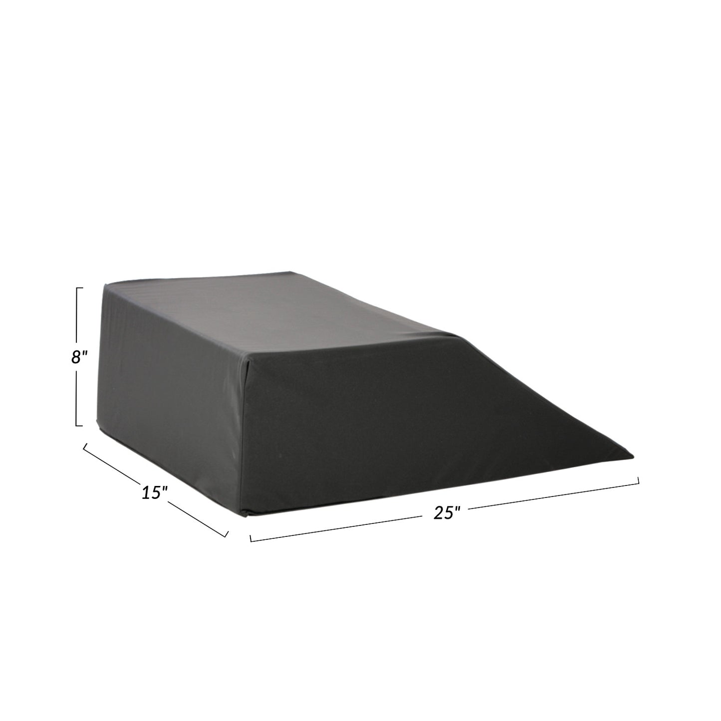 The AliMed Covered Foam Bed Wedge is a black foam wedge with dimensions 25" x 15" x 8".