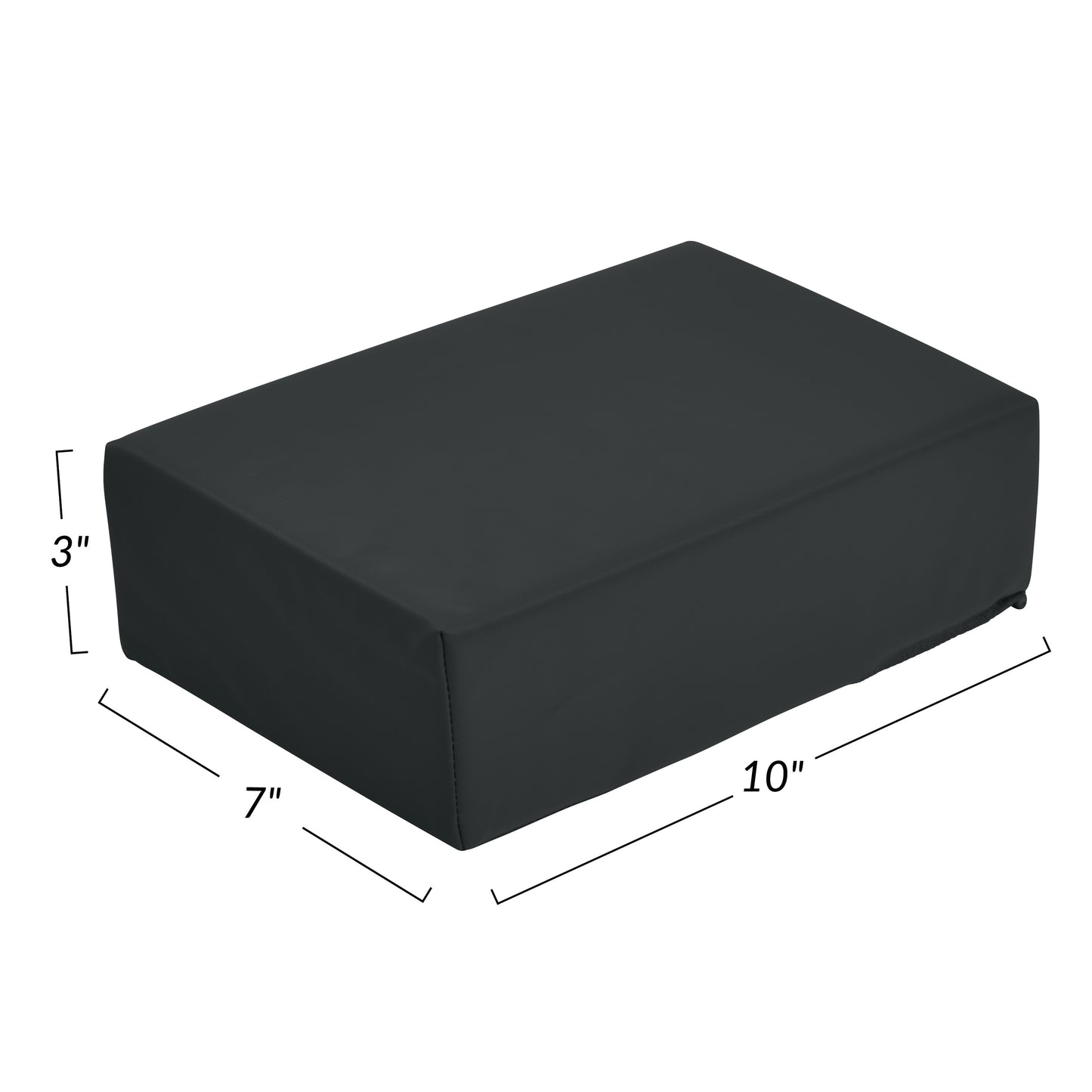 AliMed Vinyl-Covered Small Rectangle Positioner, black, shown with dimensions: 10" x 7" x 3".