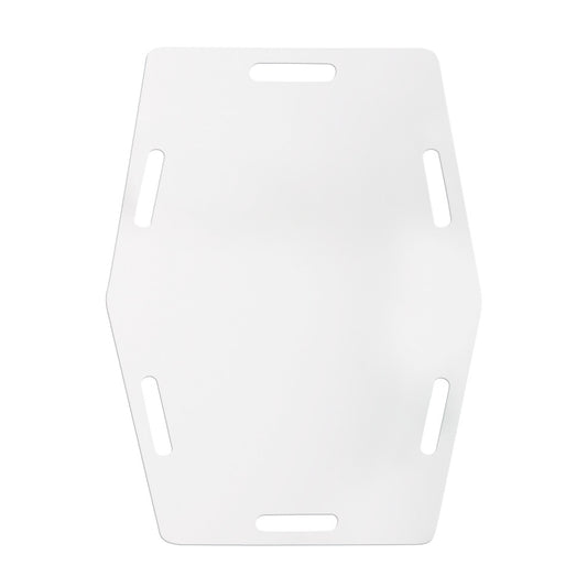 The image shows an AliMed AliSlide Half Shifter, a white plastic transfer board with six elongated hand slots for patient moving.