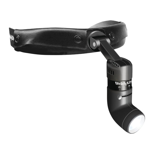 Welch Allyn Green Series Procedure Headlight with adjustable black headband and LED light for medical procedures.