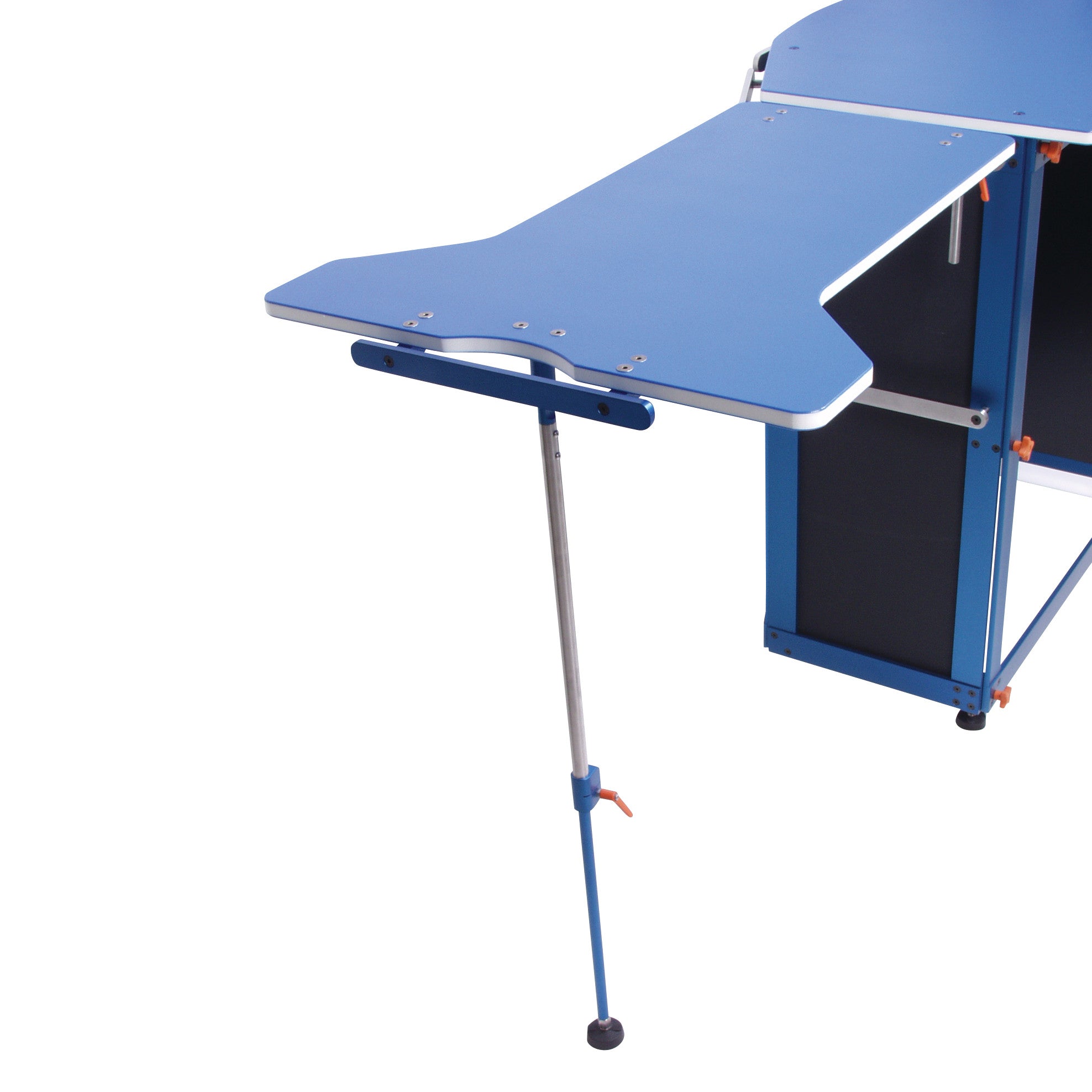 AliMed Major Procedure Rhino Board Hand Table with a blue surface and adjustable support leg, designed for medical procedures.