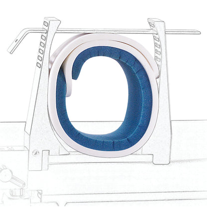 An Allen Leg Holder Pad designed for surgical leg positioning, featuring a blue padding and a metal support structure.