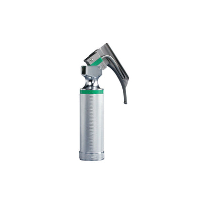 Satin Fiber Optic Laryngoscope Battery Handle with a textured grip and a pivoting top component, used for medical airway examination.