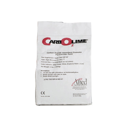 Refill Bag for CARBOLIME Carbon Dioxide Absorber with product details and warnings printed on the front.