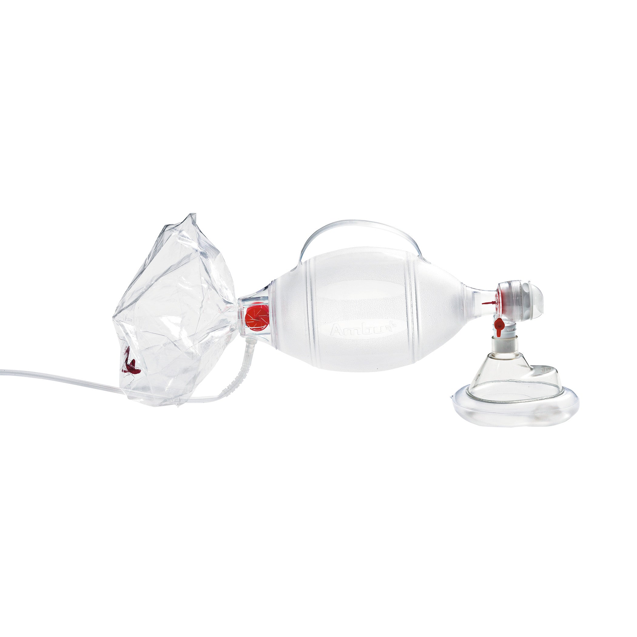 Single-Patient-Use Ambu-Bags/Manual Resuscitator with a clear mask and reservoir bag, designed for emergency ventilation.
