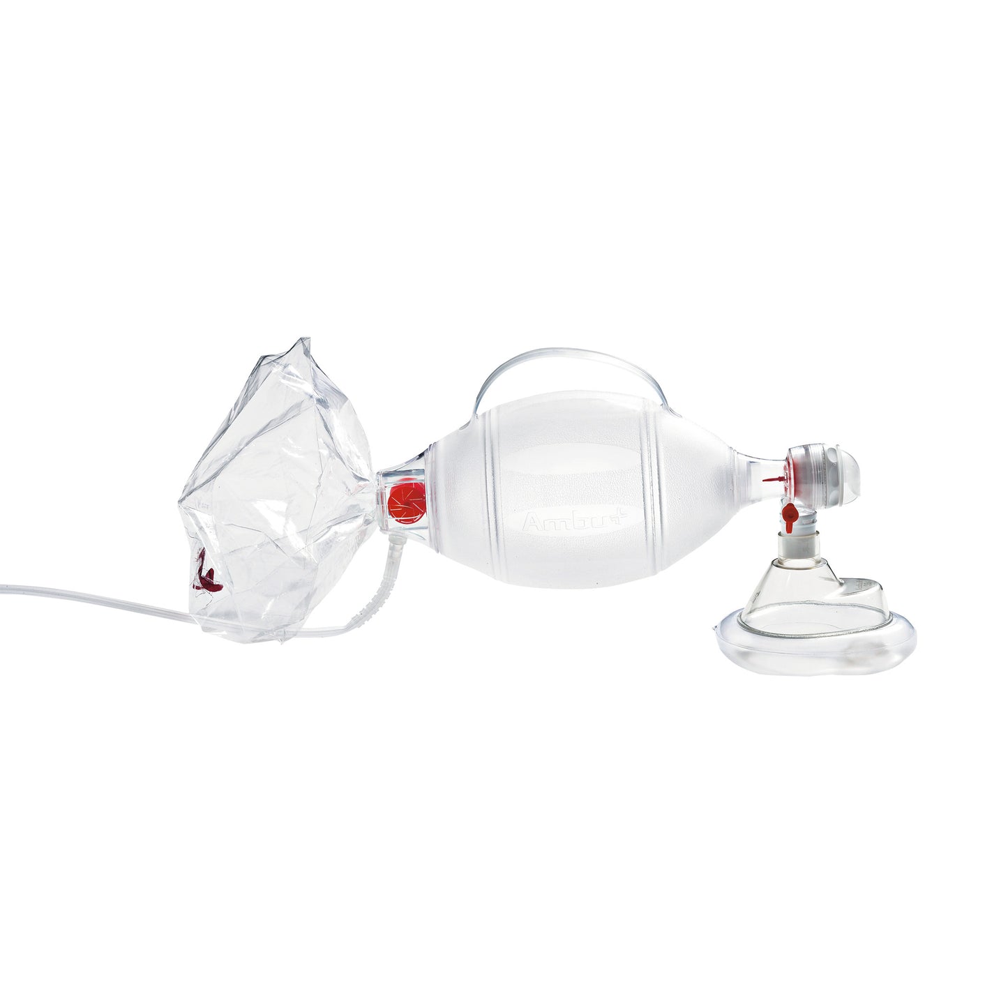 Single-Patient-Use Ambu-Bags/Manual Resuscitator with a clear mask and reservoir bag, designed for emergency ventilation.