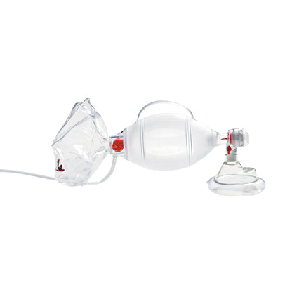Single-Patient-Use Ambu-Bags/Manual Resuscitator with a clear mask and reservoir bag, designed for emergency ventilation.