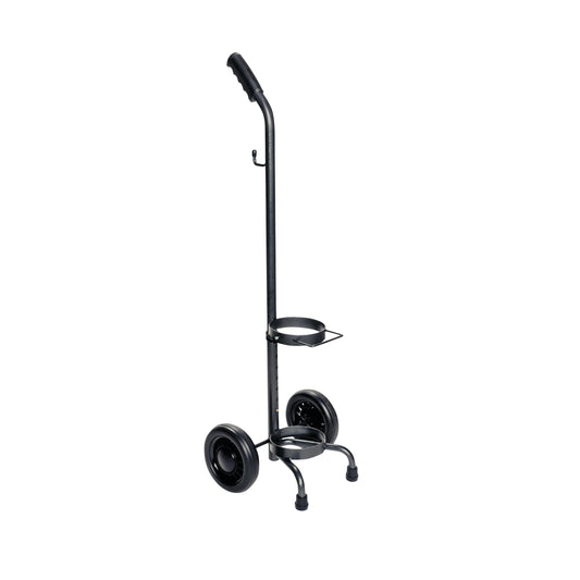 Rack 'n Roll Cylinder Oxygen Cart with a vertical handle, two wheels, and a holder for oxygen cylinders, designed for easy transport.