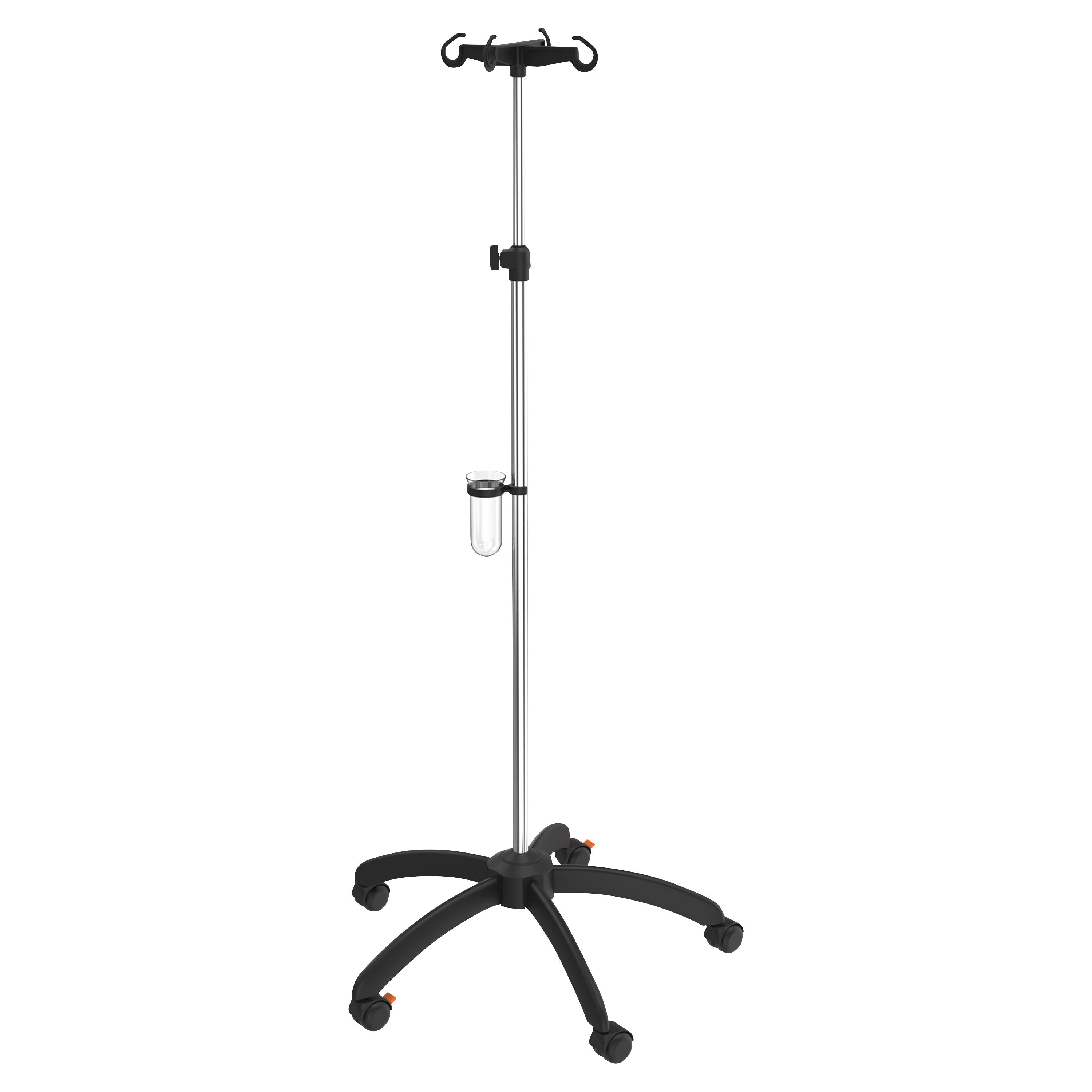 Provita Economy Five-Leg Infusion Stand with two hooks, adjustable height, and a cylindrical attachment for medical use.