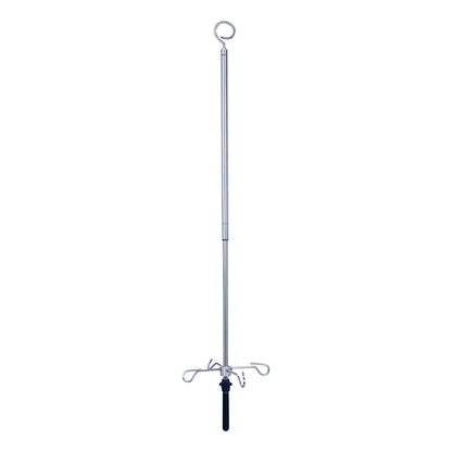 Provita Ceiling IV Pole with a circular top and four hooks, designed for hanging IV bags, featuring a black handle grip at the base.