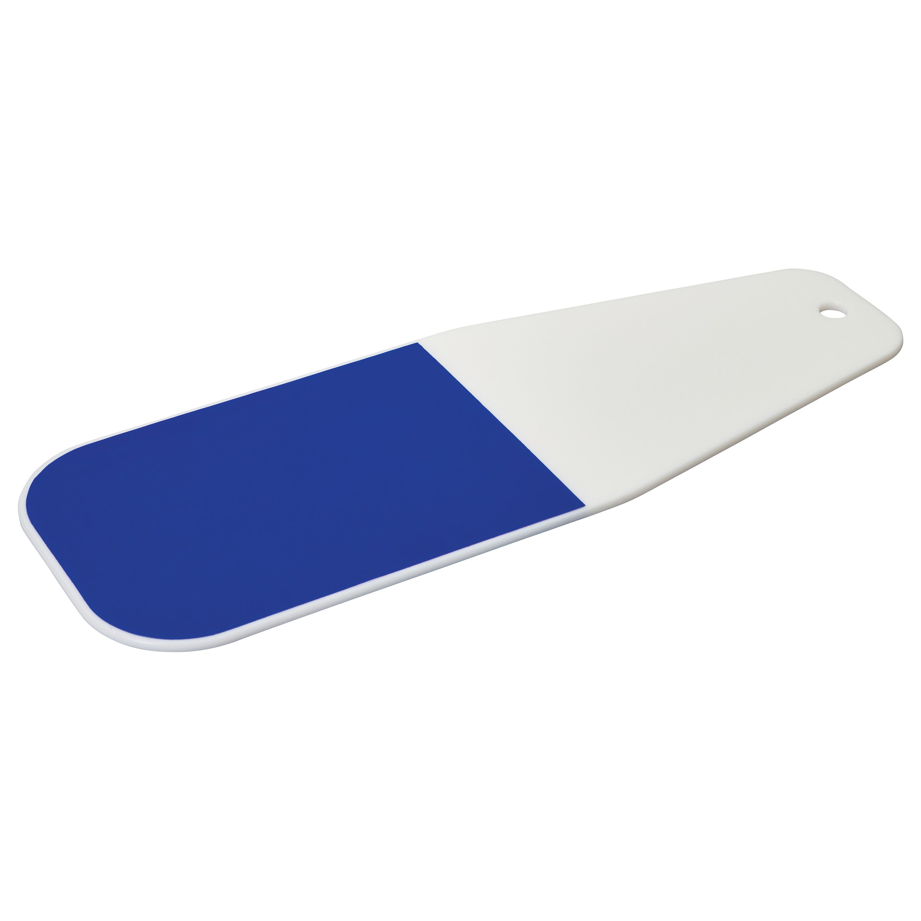 AliMed Wide Universal Armboard features a white base with a blue padded section for patient support and has a hole for easy mounting.