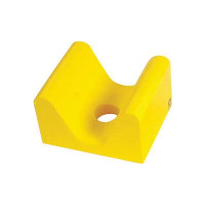 The AliMed Protecta-Coat Anterior/Posterior Skull Block is a yellow foam wedge with a central hole designed for head support.