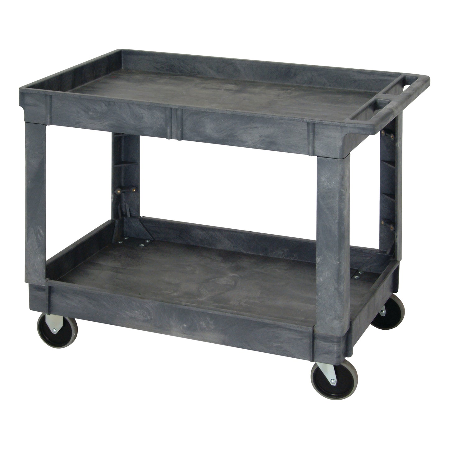 AliMed Deep Well Utility Cart with two shelves, a gray finish, and four swivel casters for easy mobility.