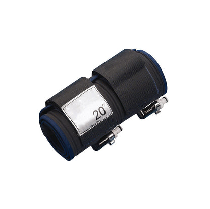The image shows the Expressaire Positive Locking Disposable Tourniquet Cuff, a 20-inch rolled black and blue medical device.