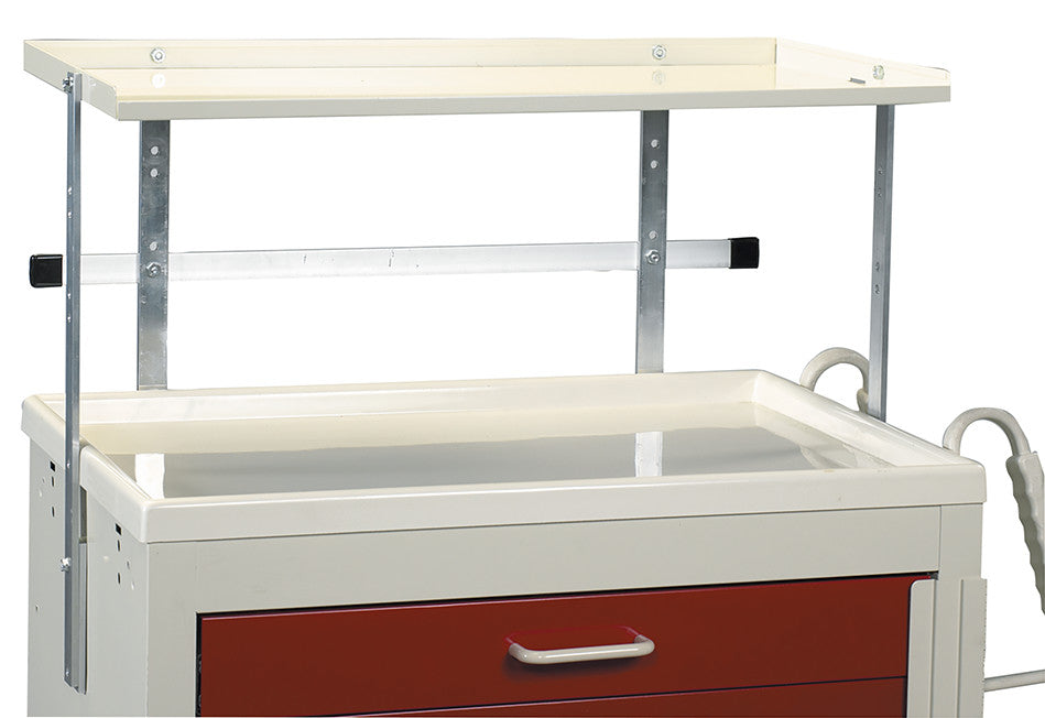 AliMed Cart Accessory: Deep Single-Shelf Unit for Select/Standard Series Medical Carts, featuring a metal frame and upper shelf.