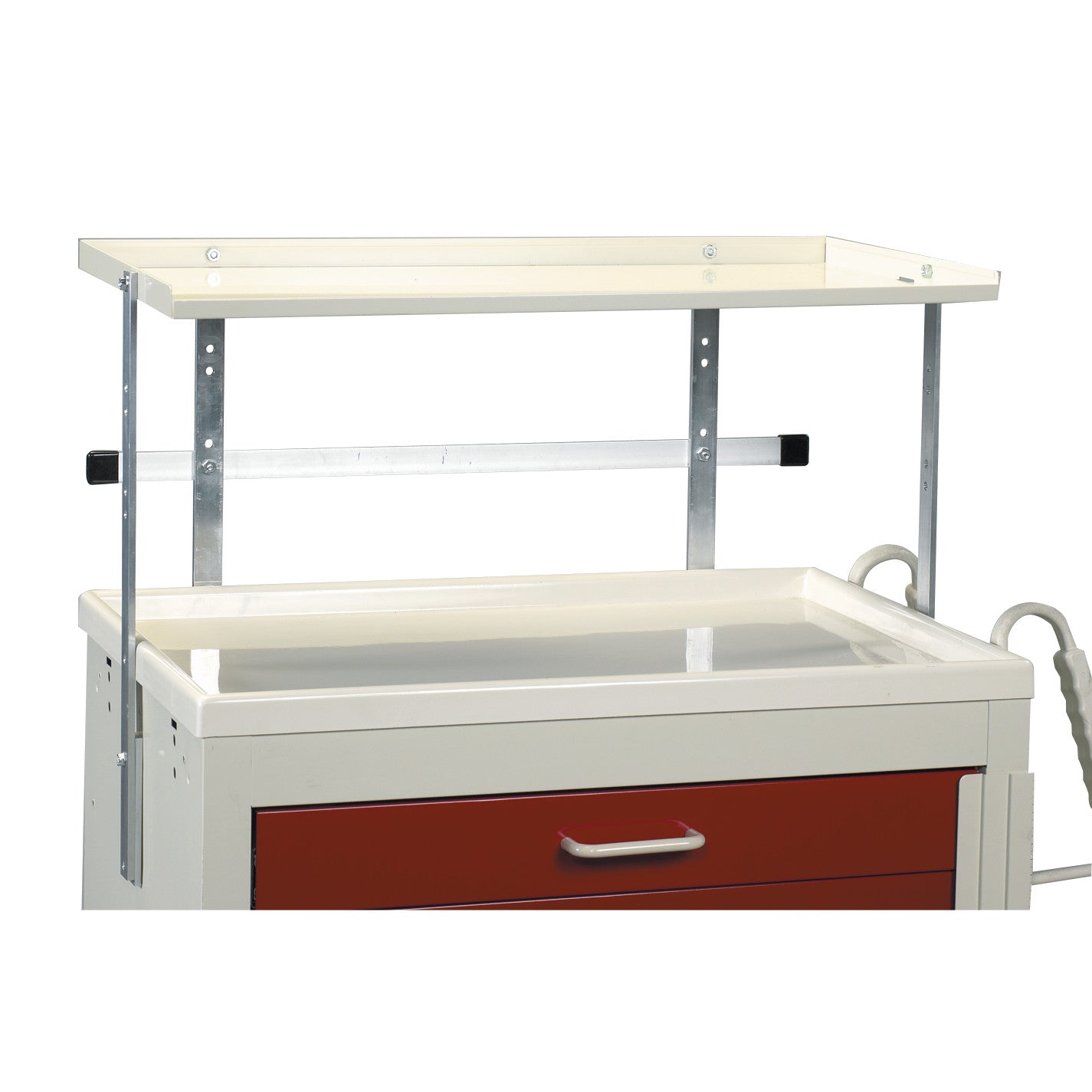 AliMed Cart Accessory: Basic Shelving Unit for Mini Series Medical Carts, featuring a cream-colored shelf with metal supports.