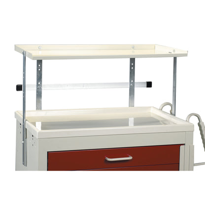 AliMed Cart Accessory: Basic Shelving Unit for Mini Series Medical Carts, featuring a cream-colored shelf with metal supports.