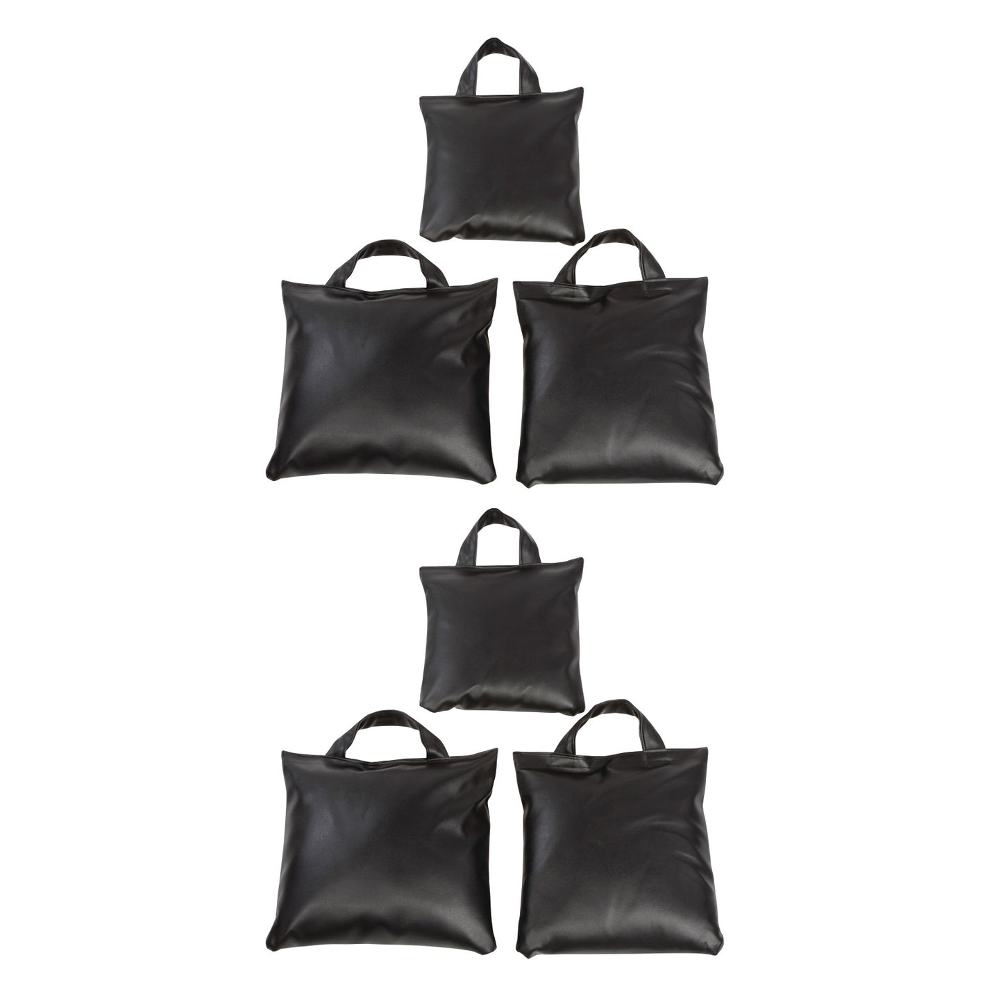AliMed Cervical Visualization and Traction Sandbag Set, featuring seven black sandbags with handles in various sizes.