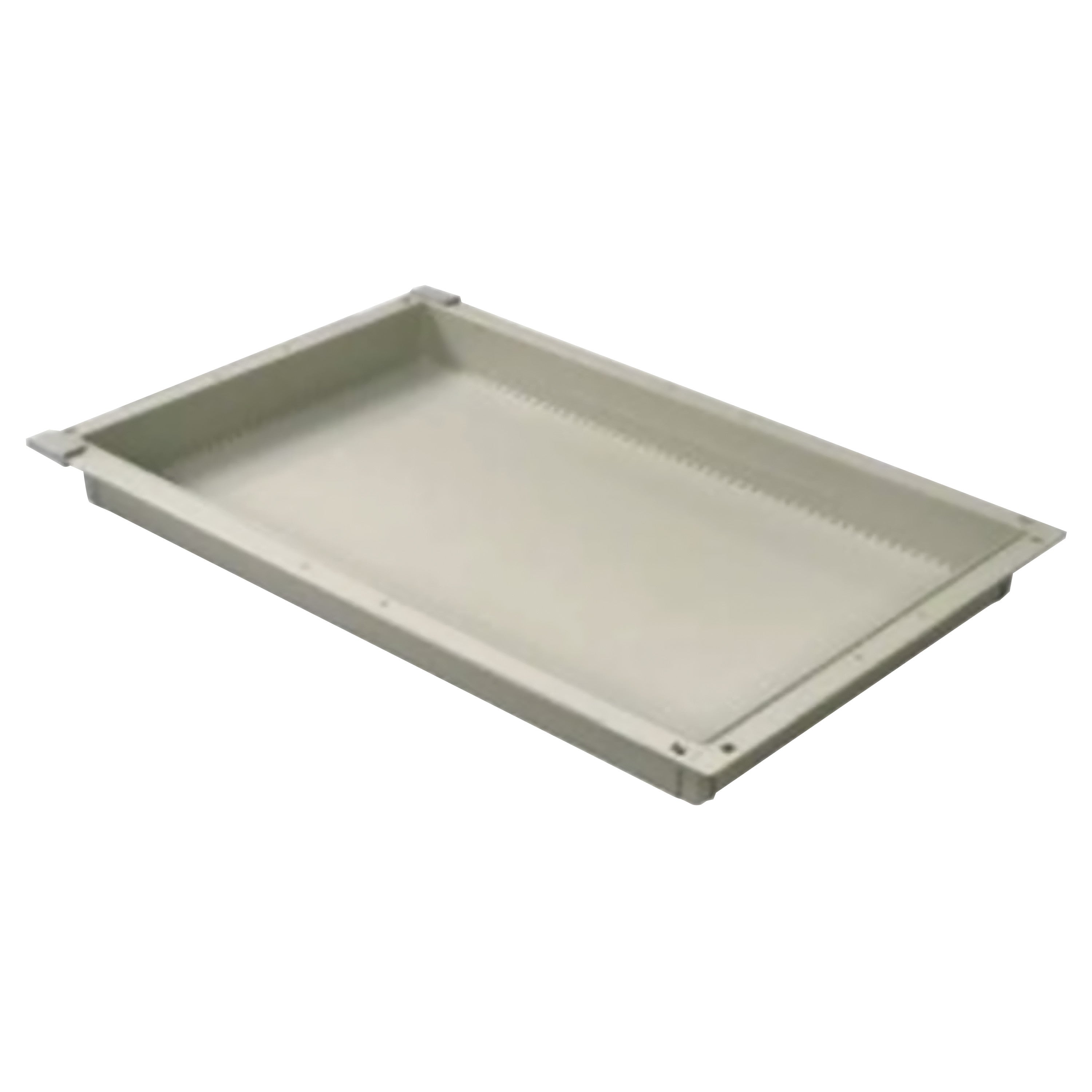 A Harloff MedStorMax Modular Exchange Tray in light gray, featuring a rectangular shape with raised edges and a flat base.