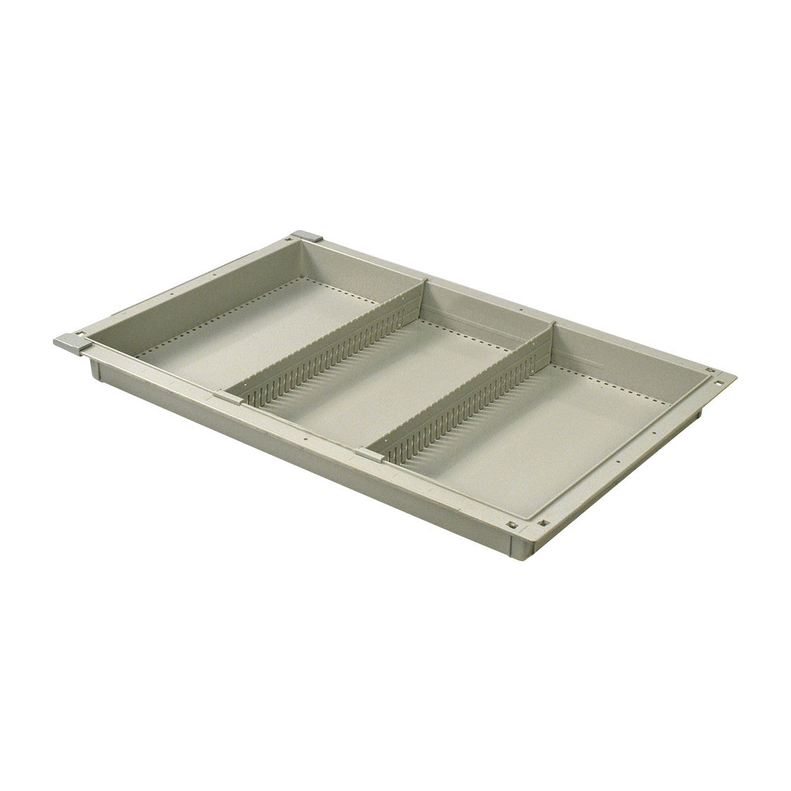 Harloff MedStorMax Modular Exchange Tray, a beige plastic tray with adjustable dividers, designed for organized storage.