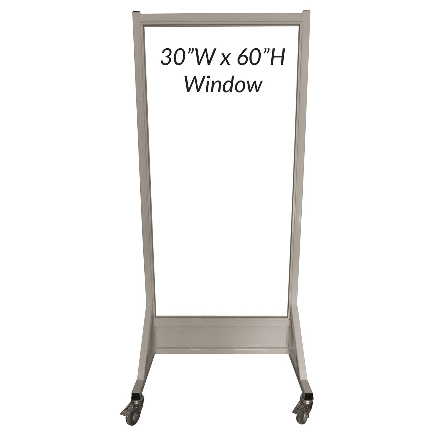 Phillips Safety Mobile Lead Glass Barrier measuring 30 inches wide by 60 inches high with a rectangular frame and casters.