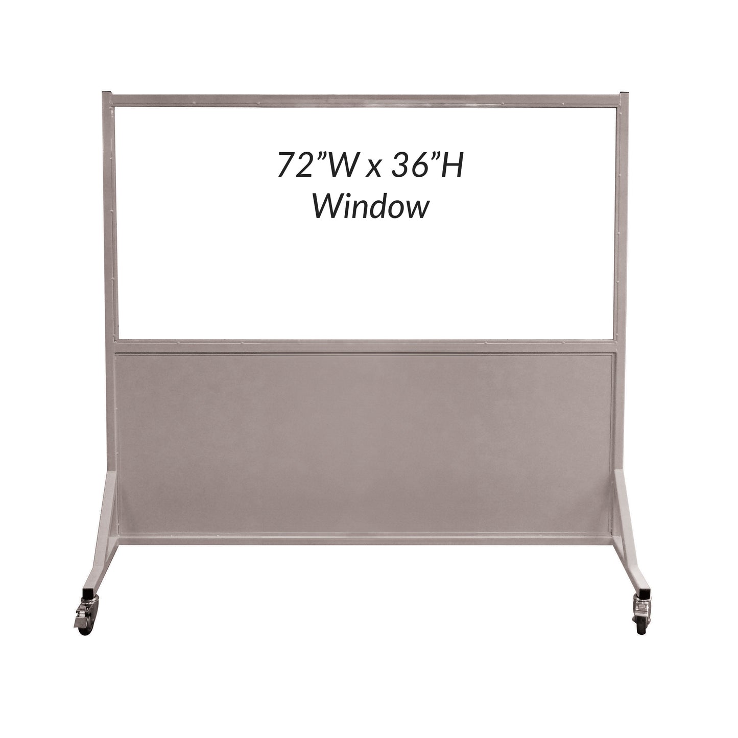 Phillips Safety Mobile Lead Glass Barrier with a 72" W x 36" H window on wheels, designed for safety and mobility.